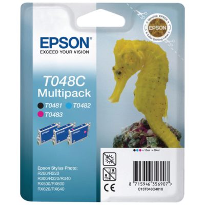 Epson Seahorse T048C Ink Cartridge, Black, Cyan, Magenta Multipack, C13T048C4010
